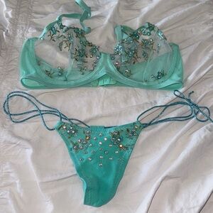 Embroidered Teal Lingerie Set